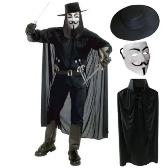V For Vendetta Maskesi Şapka Pelerin Seti resmi
