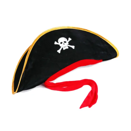Yetişkin Boy Kadife Jack Sparrow Denizci Kaptan Jack Korsan Şapkası 50X20 CM resmi