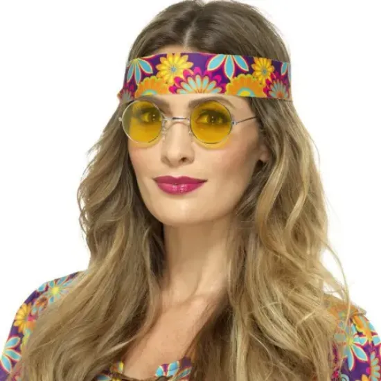 Yuvarlak Cam John Lennon Tarzı Gold Çerçeveli Sarı Gözlük resmi