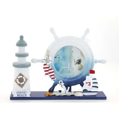 Ahşap Marin Deniz Feneri Dümenli Çerceve Model 1  resmi