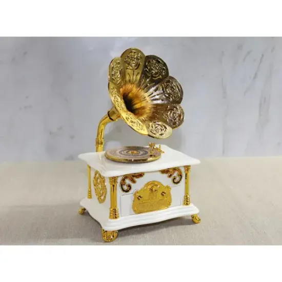 Gramofon Müzik Kutusu Beyaz  resmi