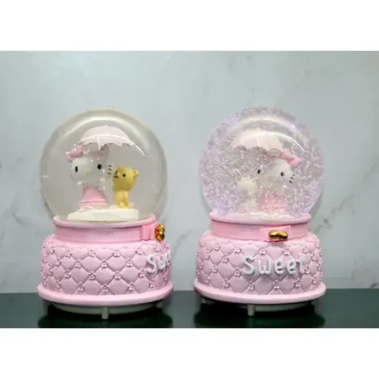 Hello Kitty İçi Dönmeli Püskürtmeli Işıklı Müzikli Kar Küresi Büyük Boy Model 1  resmi