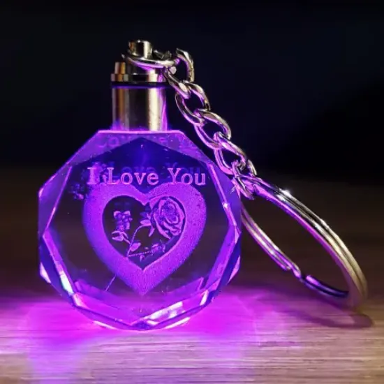 I Love You Kalp İçinde Gül Renk Değiştiren Kristal Anahtarlık resmi