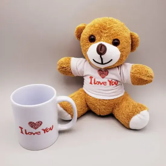 Kahverengi I Love You Tişörtlü Ayıcık ve Baskılı Kupa Seti resmi
