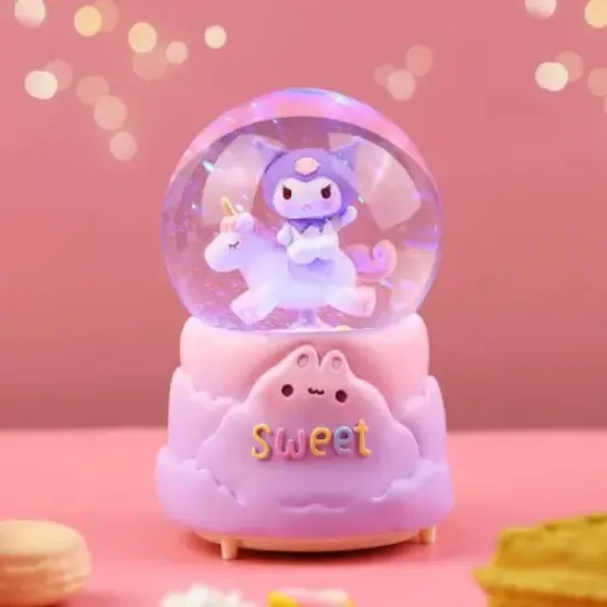 Kuromi İçi Dönmeli Püskürtmeli Işıklı Müzikli Kar Küresi Büyük Boy Model 1  resmi