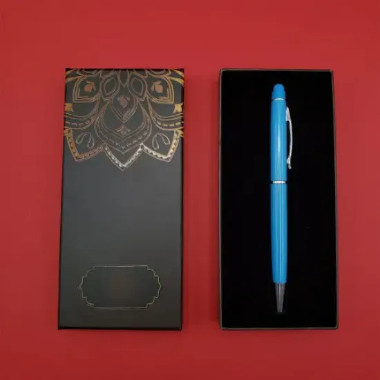 Mandala Desenli Kutulu Turkuaz Tükenmez Kalem  resmi
