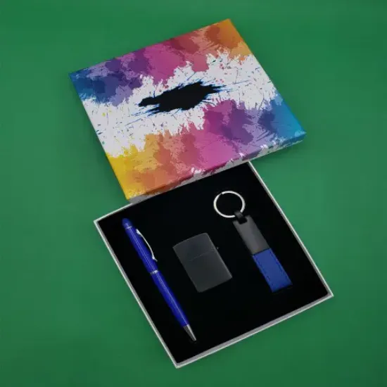 Mavi Renkli Kalem Çakmak ve Anahtarlık Set resmi