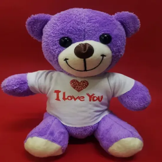 Mor I Love You Tişörtlü Peluş Ayıcık resmi