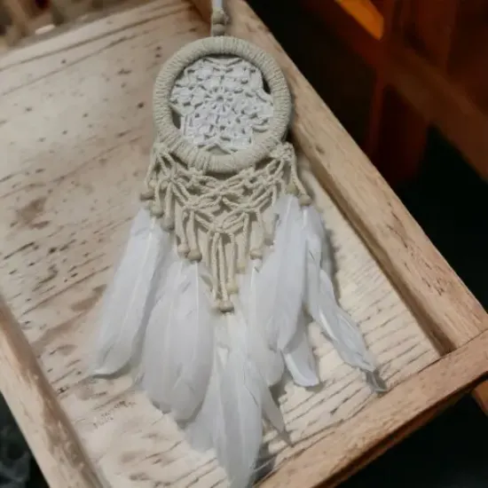 Rüya Kovan Dream Catcher Beyaz Kuş Tüylü resmi