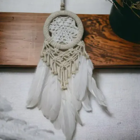 Rüya Kovan Dream Catcher Beyaz Kuş Tüylü resmi