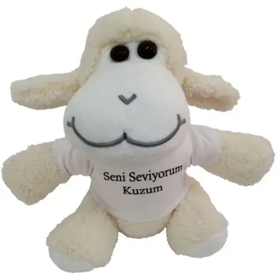 Seni Seviyorum Kuzum Tişörtlü Peluş Kuzu Oyuncak  resmi