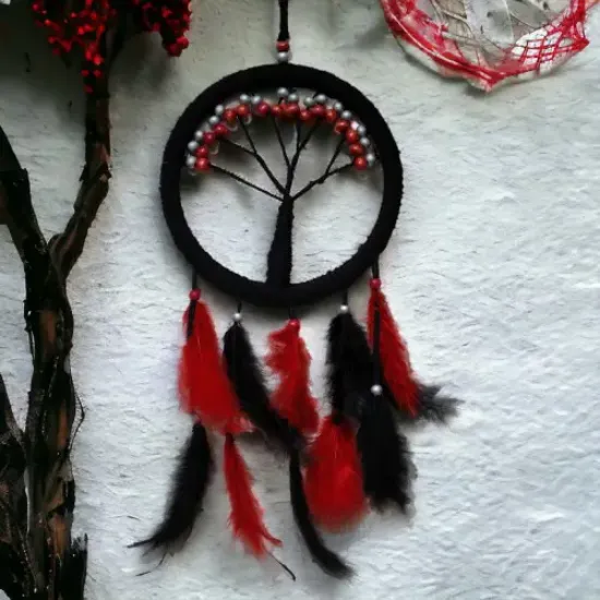 Siyah Kırmızı Hayat Ağacı Dream Catcher  resmi