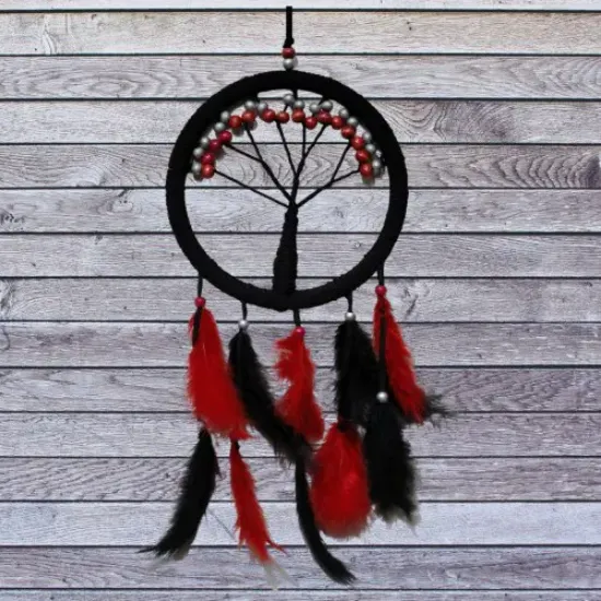 Siyah Kırmızı Hayat Ağacı Dream Catcher  resmi