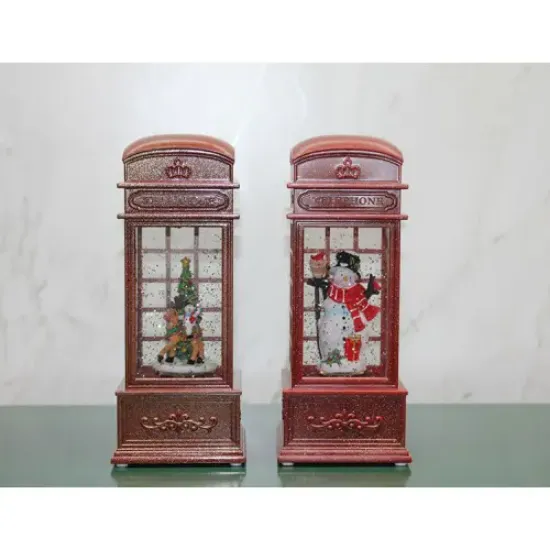 Telefon Kulübesi Tasarımlı Yılbaşı Temalı Işıklı Müzikli Kar Küresi Model 2  resmi