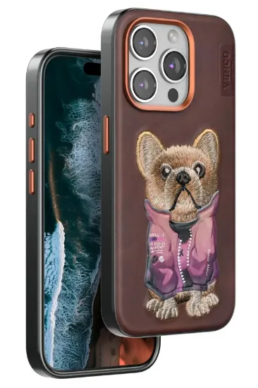Venco iPhone 15 Pro Cute Desenli Kapak - Koyu Kahve resmi