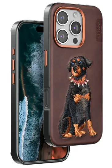 Venco iPhone 16 Pro Perma Desenli Kapak - Koyu Kahve resmi
