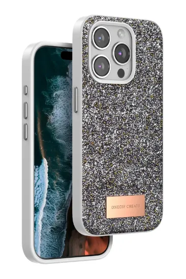 Onegif iPhone 15 Pro Max Bright Simli Kapak - Gümüş resmi