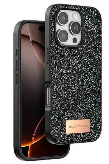 Onegif iPhone 16 Pro Max Bright Simli Kapak - Siyah resmi