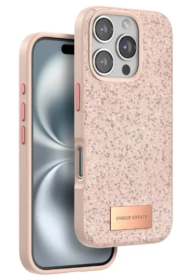 Onegif iPhone 16 Pro Max Bright Simli Kapak - Pembe resmi