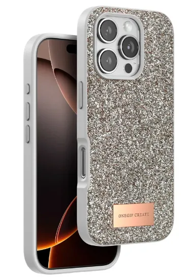 Onegif iPhone 16 Pro Max Bright Simli Kapak - Çöl Titanyum resmi