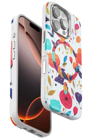 Onegif iPhone 16 Pro Flower Series Magsafe Kapak - Beyaz resmi