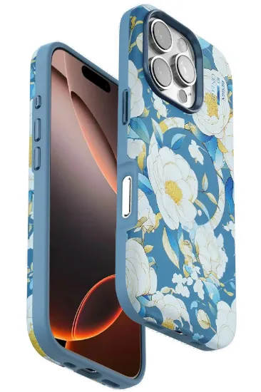 Onegif iPhone 16 Pro Flower Series Magsafe Kapak - Mavi resmi
