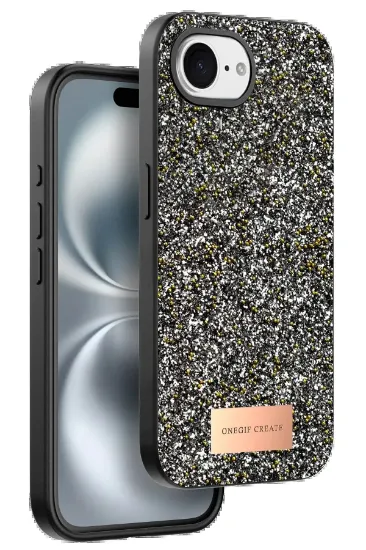 Onegif Apple iPhone 16E Bright Simli Kapak - Gümüş resmi
