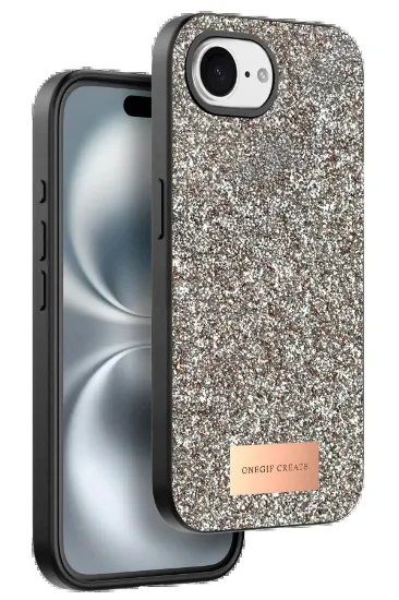 Onegif Apple iPhone 16E Bright Simli Kapak - Çöl Titanyum resmi
