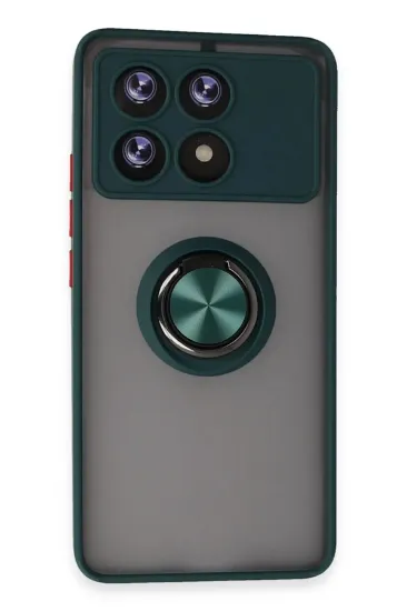 Newface Xiaomi Poco X6 Pro Kılıf Montreal Yüzüklü Silikon Kapak - Yeşil resmi