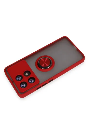 Newface Xiaomi Poco X6 Pro Kılıf Montreal Yüzüklü Silikon Kapak - Kırmızı resmi