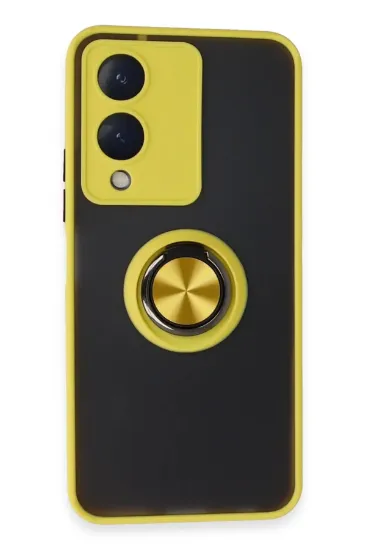 Newface Vivo Y17S Kılıf Montreal Yüzüklü Silikon Kapak - Sarı resmi