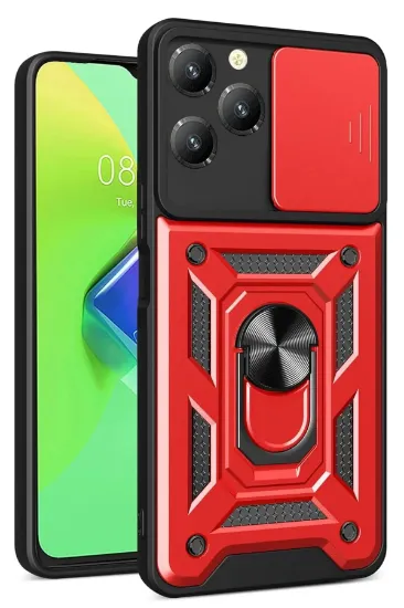 Newface İnfinix Hot 40 Pro Kılıf Pars Lens Yüzüklü Silikon - Kırmızı resmi