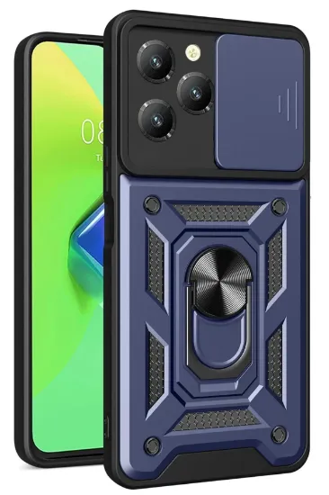 Newface İnfinix Hot 40 Pro Kılıf Pars Lens Yüzüklü Silikon - Lacivert resmi