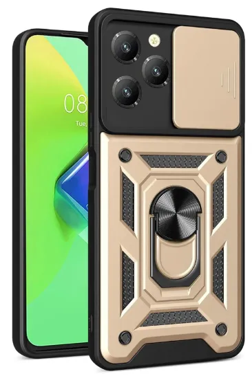 Newface İnfinix Hot 40 Pro Kılıf Pars Lens Yüzüklü Silikon - Gold resmi