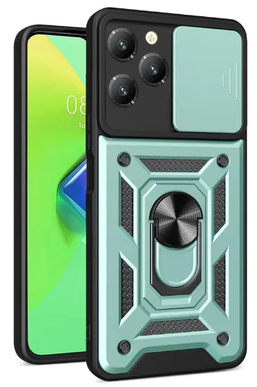 Newface İnfinix Hot 40 Pro Kılıf Pars Lens Yüzüklü Silikon - Yeşil resmi
