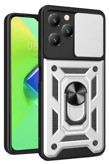 Newface İnfinix Hot 40 Pro Kılıf Pars Lens Yüzüklü Silikon - Gümüş resmi