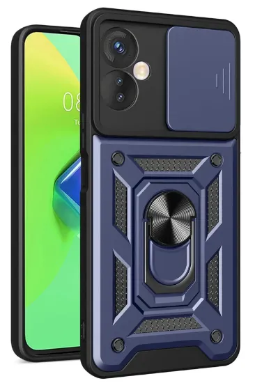 Newface İnfinix Hot 30 4G Kılıf Pars Lens Yüzüklü Silikon - Lacivert resmi