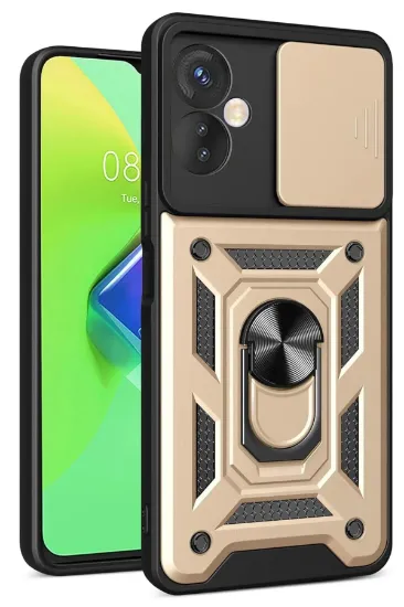 Newface İnfinix Hot 30 4G Kılıf Pars Lens Yüzüklü Silikon - Gold resmi