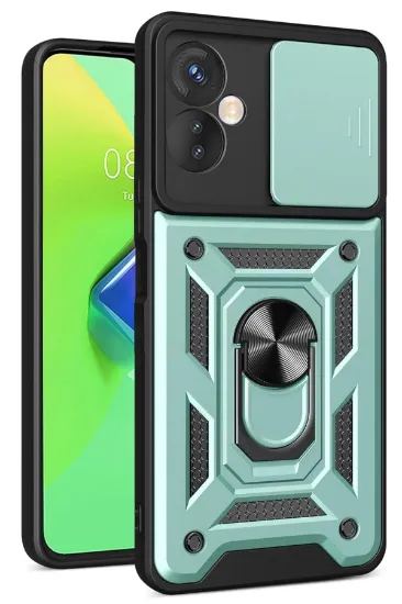Newface İnfinix Hot 30 4G Kılıf Pars Lens Yüzüklü Silikon - Yeşil resmi