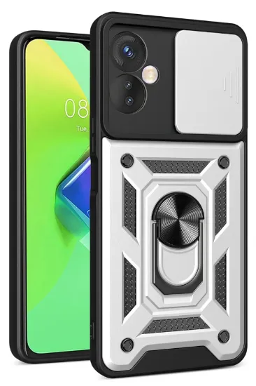 Newface İnfinix Hot 30 4G Kılıf Pars Lens Yüzüklü Silikon - Gümüş resmi