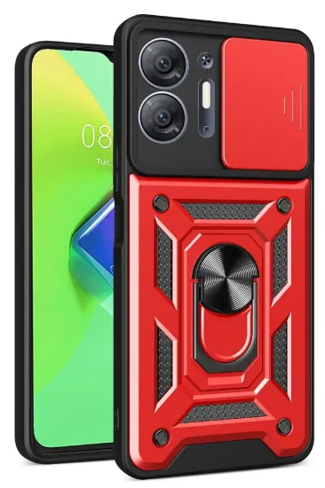 Newface İnfinix Hot 30 5G Kılıf Pars Lens Yüzüklü Silikon - Kırmızı resmi