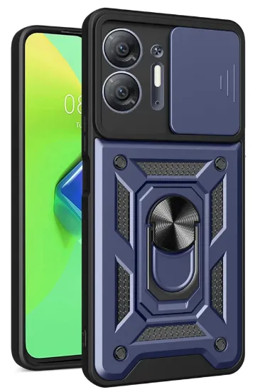 Newface İnfinix Hot 30 5G Kılıf Pars Lens Yüzüklü Silikon - Lacivert resmi