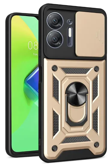 Newface İnfinix Hot 30 5G Kılıf Pars Lens Yüzüklü Silikon - Gold resmi