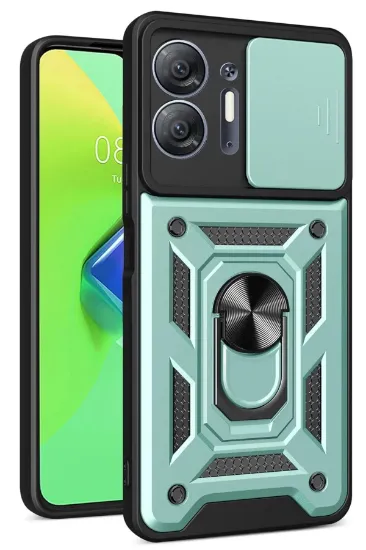 Newface İnfinix Hot 30 5G Kılıf Pars Lens Yüzüklü Silikon - Yeşil resmi
