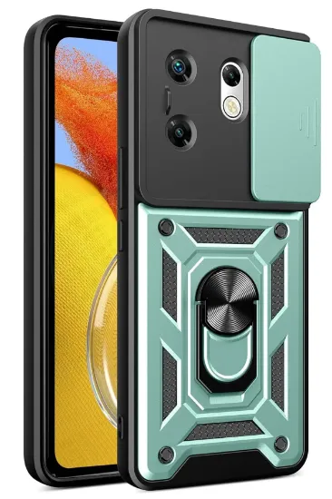 Newface İnfinix Zero 30 4G Kılıf Pars Lens Yüzüklü Silikon - Yeşil resmi