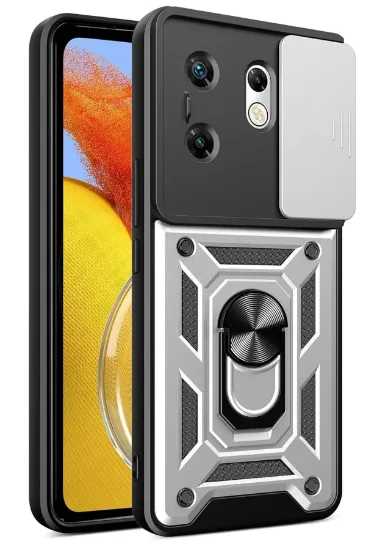 Newface İnfinix Zero 30 4G Kılıf Pars Lens Yüzüklü Silikon - Gümüş resmi