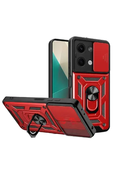 Newface Xiaomi Poco X6 Kılıf Pars Lens Yüzüklü Silikon - Kırmızı resmi