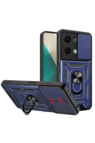 Newface Xiaomi Poco X6 Kılıf Pars Lens Yüzüklü Silikon - Lacivert resmi