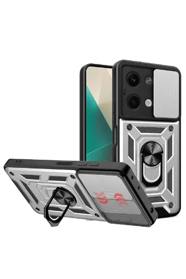 Newface Xiaomi Poco X6 Kılıf Pars Lens Yüzüklü Silikon - Gümüş resmi