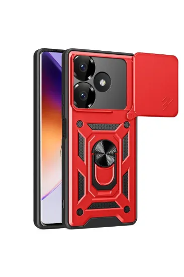 Newface Xiaomi Redmi 13 4G Kılıf Pars Lens Yüzüklü Silikon - Kırmızı resmi